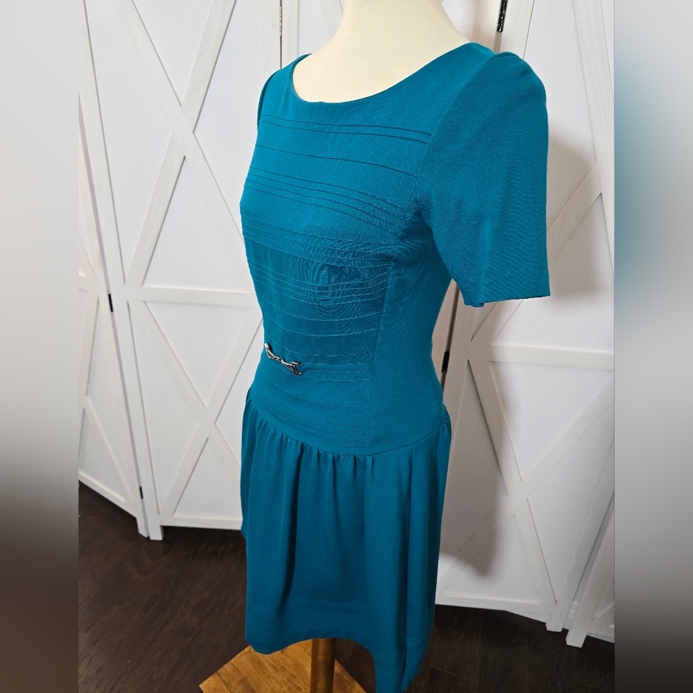 WHBM Teal Pintuck Fit-and-Flare Mini Dress - Picture 5 of 10